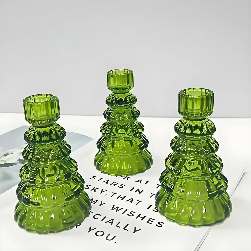 Luvikno | LumiTree Glass-Lysestake Sett – 3-delt Tre-formet Borddekorasjon