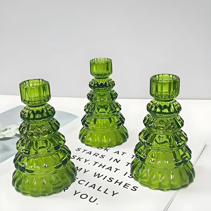 Luvikno | LumiTree Glass-Lysestake Sett – 3-delt Tre-formet Borddekorasjon
