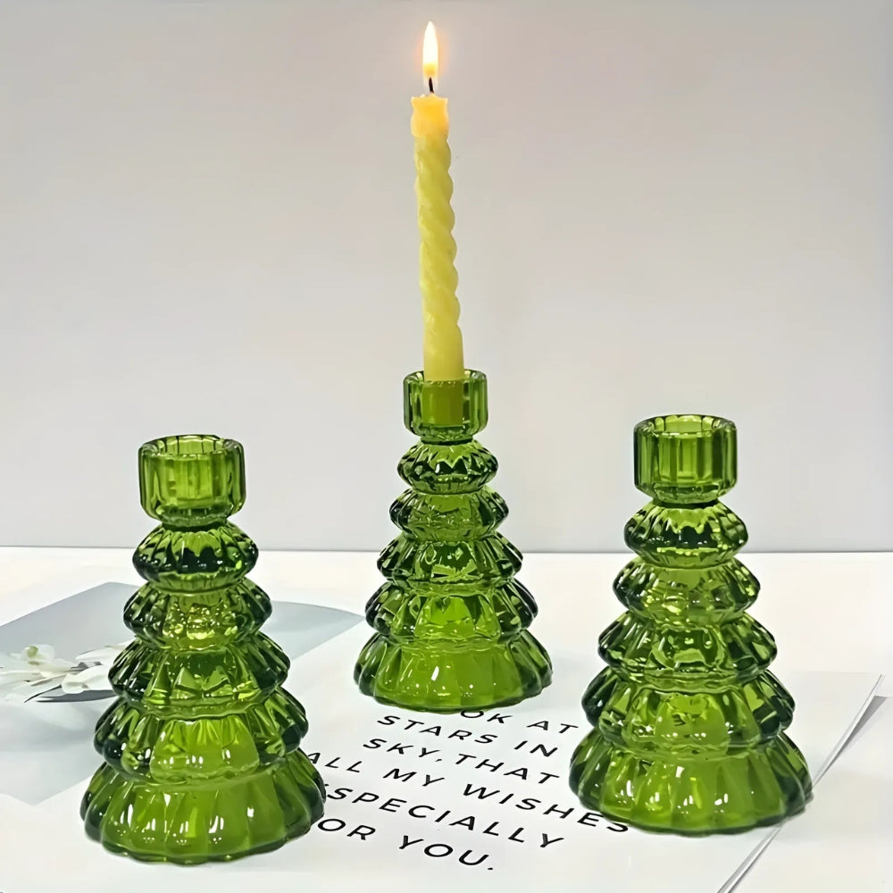 Luvikno | LumiTree Glass-Lysestake Sett – 3-delt Tre-formet Borddekorasjon