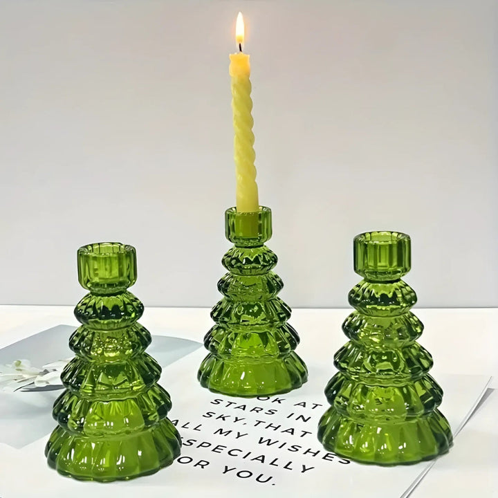 Luvikno | LumiTree Glass-Lysestake Sett – 3-delt Tre-formet Borddekorasjon