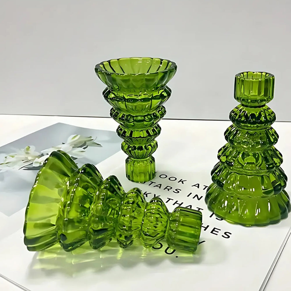 Luvikno | LumiTree Glass-Lysestake Sett – 3-delt Tre-formet Borddekorasjon