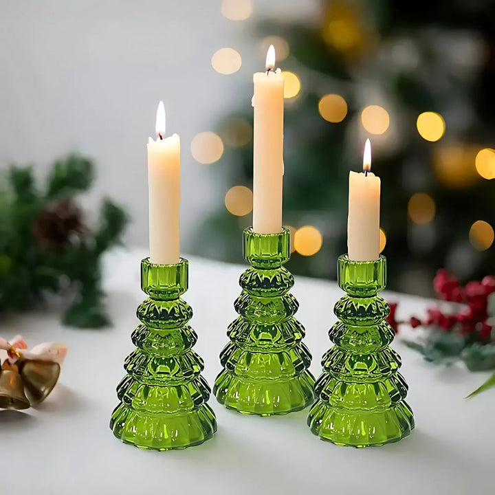 Luvikno | LumiTree Glass-Lysestake Sett – 3-delt Tre-formet Borddekorasjon