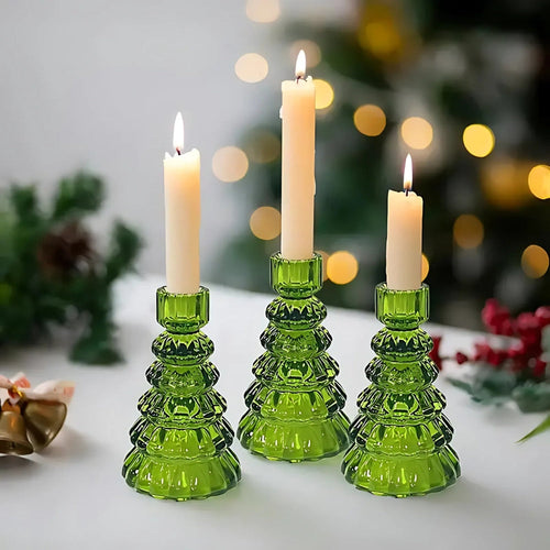 Luvikno | LumiTree Glass-Lysestake Sett – 3-delt Tre-formet Borddekorasjon