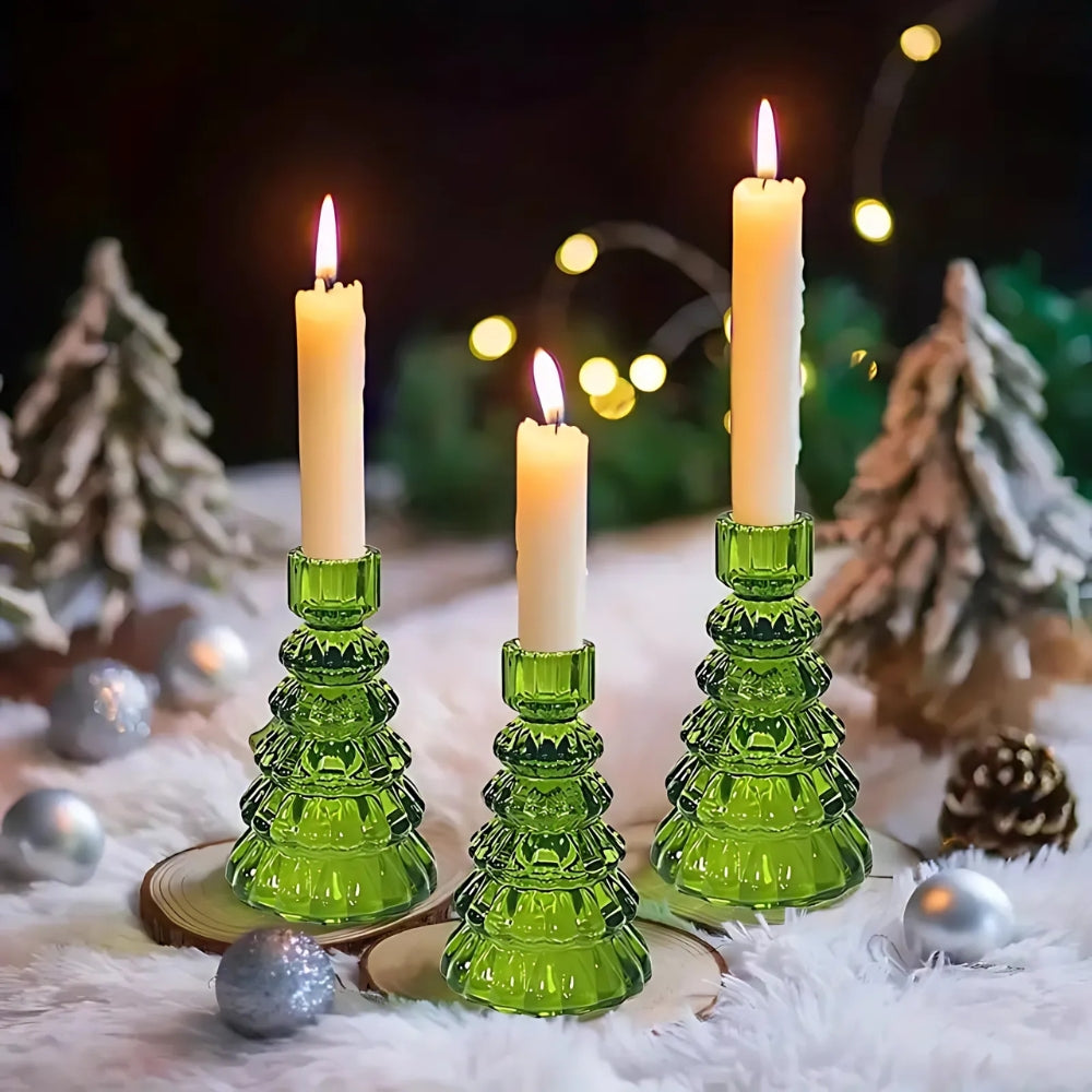 Luvikno | LumiTree Glass-Lysestake Sett – 3-delt Tre-formet Borddekorasjon