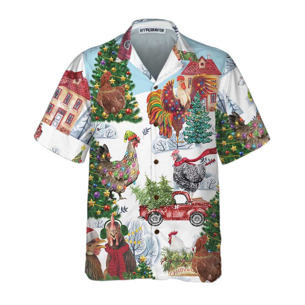 Luvik | Joulukuusen kana Hawaiian paita, hauska joulukanapaita, paras joululahjaidea