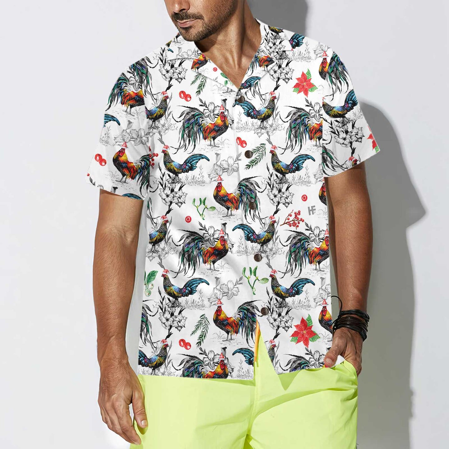 Luvik | Joulupaita, jossa joulukana ja joulutähti, tropiikkit-paita miehille