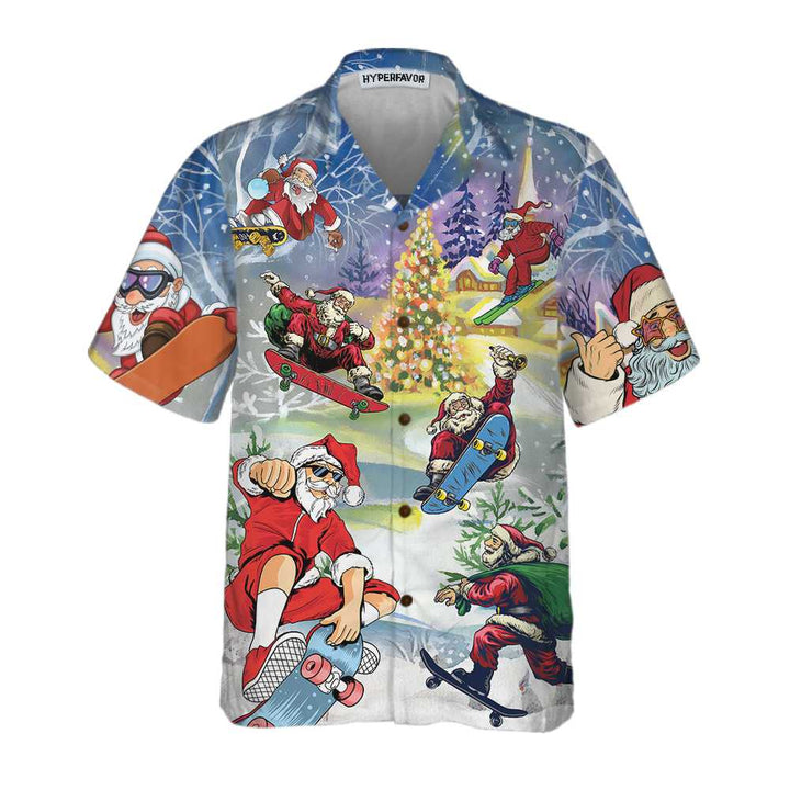 Luvik | Julen Kommer Skateboard T-skjorte Santa Hawaii-skjorte, Julenissens Morsomme Skjorte, Gave til Jul