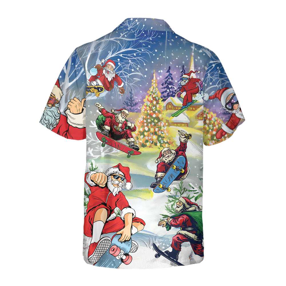Luvik | Julen Kommer Skateboard T-skjorte Santa Hawaii-skjorte, Julenissens Morsomme Skjorte, Gave til Jul