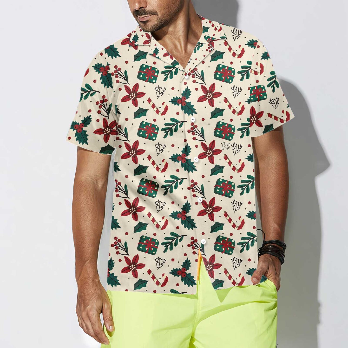 Luvik | Jouluelementit saumaton kuvio Havaijipaita, vintage joulupaita, ainutlaatuinen lahja jouluksi