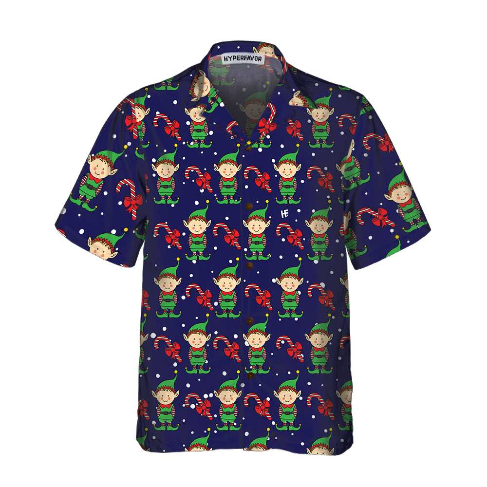 Luvik | Julealvens blå Hawaiian-skjorte. Julealvens skjorte, den beste julegaveideen.