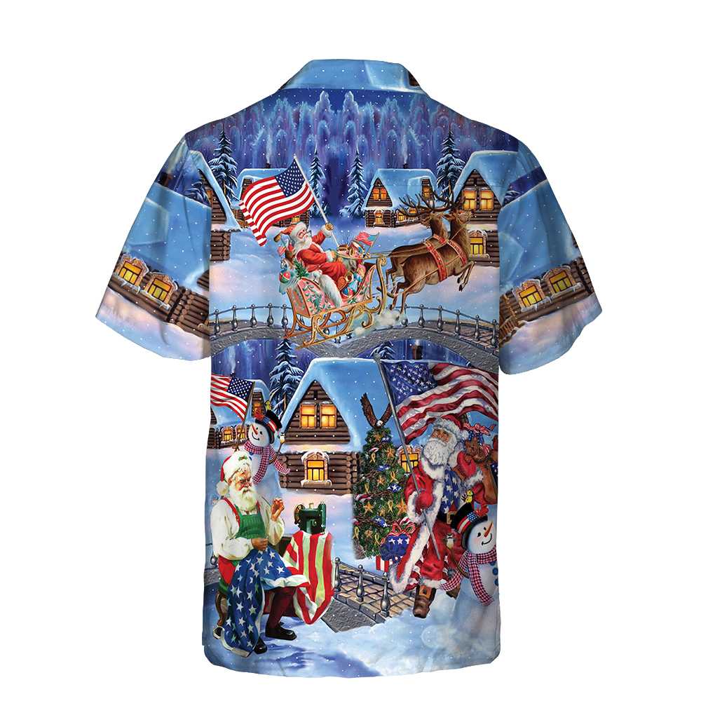 Luvik | Juleferie Santa Patriot Hawaii-shirt, juleskjorte med det amerikanske flagget, unik julegave
