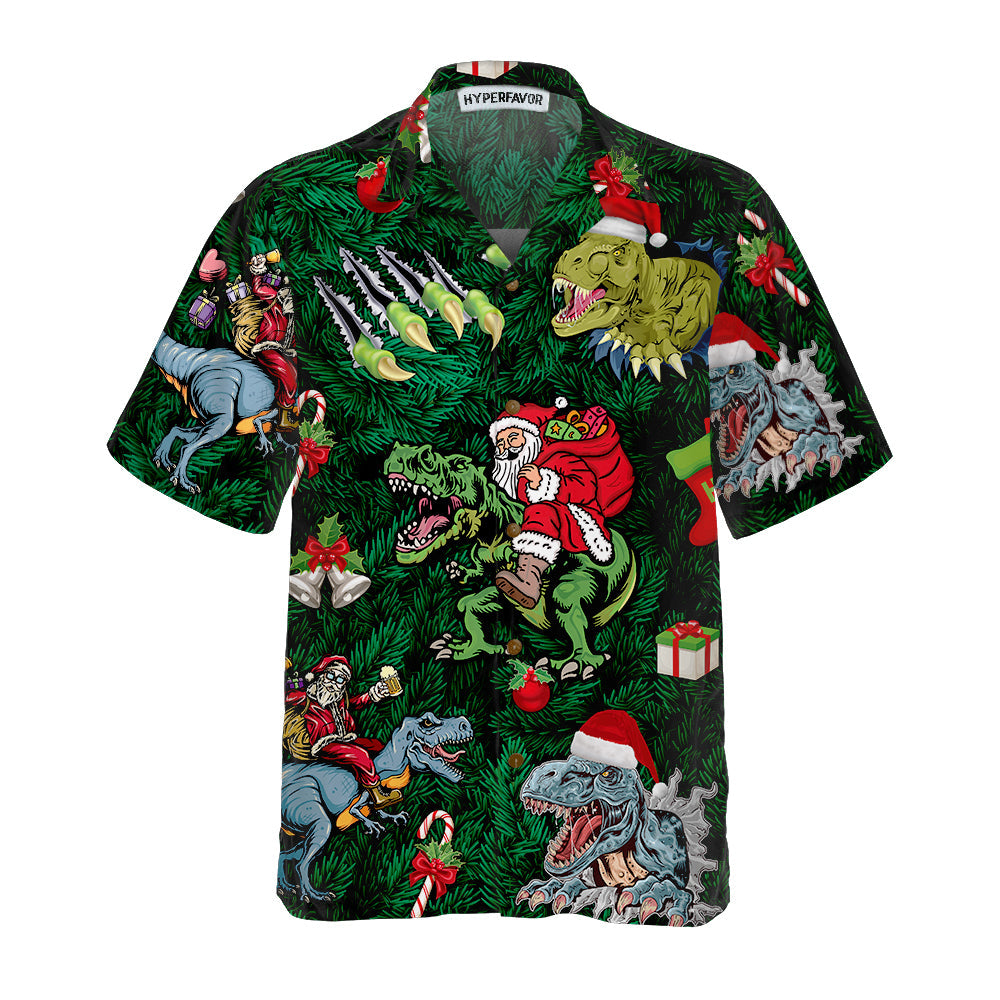 Luvik | Juleferie T-Rex Hawaii-skjorte, morsom juleskjorte med dinosaur, beste julegaveidé