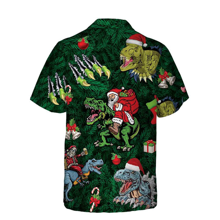 Luvik | Juleferie T-Rex Hawaii-skjorte, morsom juleskjorte med dinosaur, beste julegaveidé