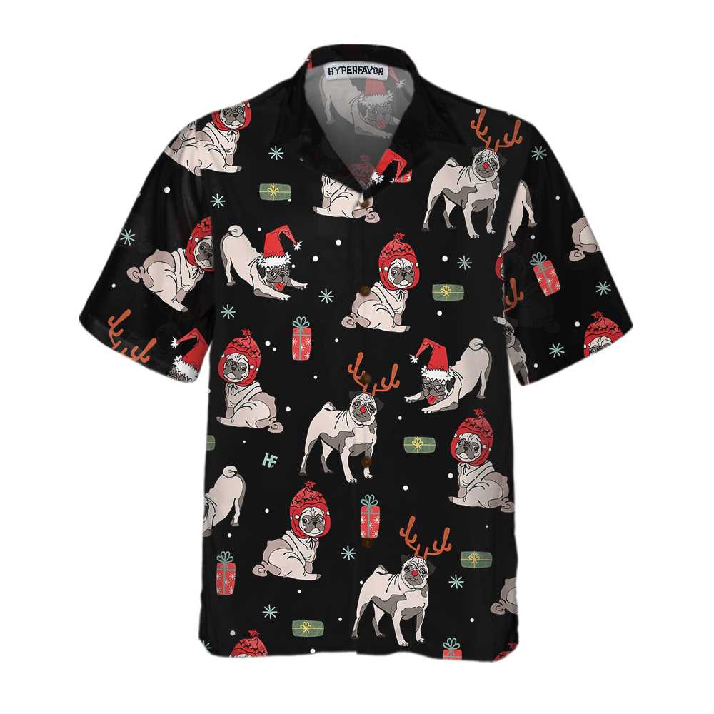 Luvik | Hawaii-skjorte Jul Pug, Jul Pug-skjorte for menn og kvinner, Beste julegaveidé