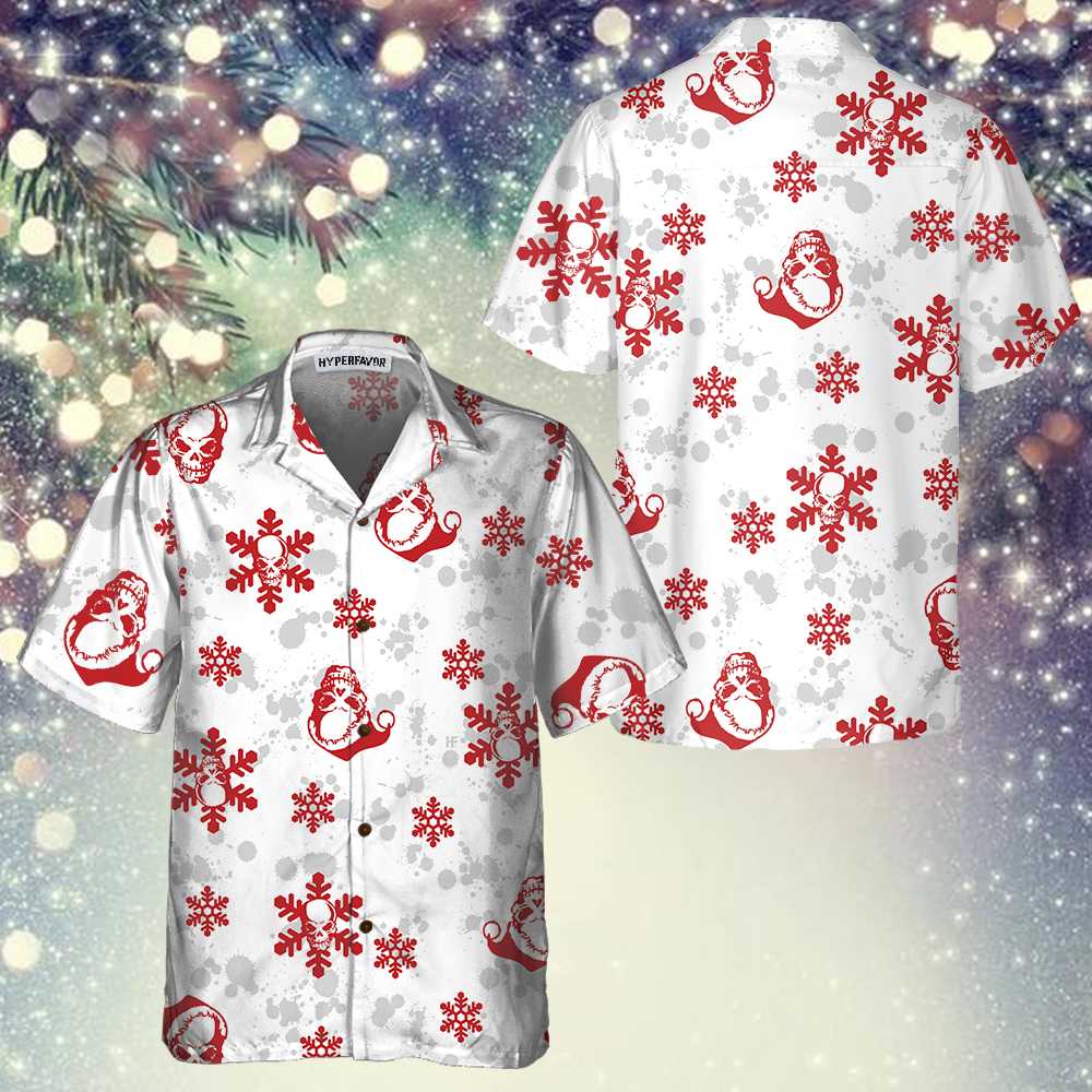 Luvik | Julehawaiiskjorte med snø og overlappende topp, juleskjorte, den beste julegaven