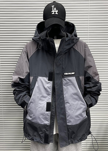 Luvik | Sininen huppari, jossa on puuvillasta valmistettu patchwork-käytön kiristysnarulla miesten käyttöön