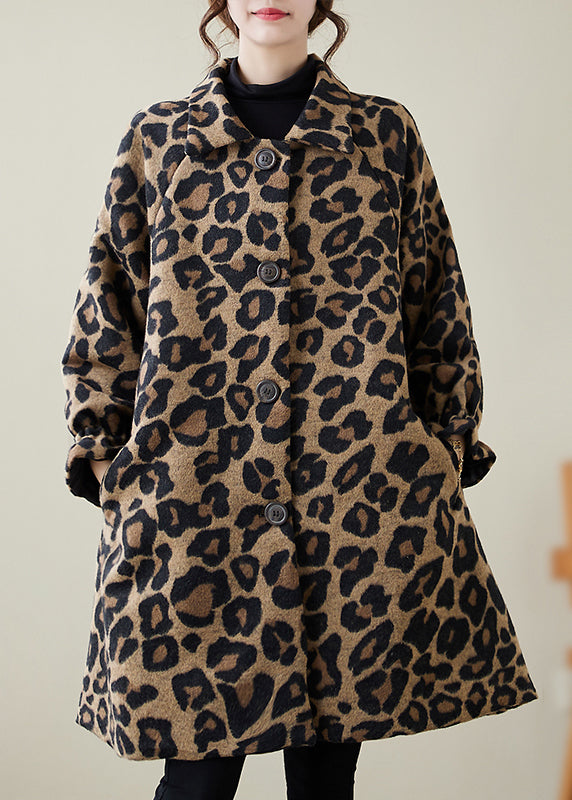 Luvik | Khaki belte pluss leopardmønster ullkåper vinter