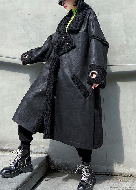 Luvik | Neliön muotoinen kaulus kaksinkertaisella rinnalla pitkät ohuet takit musta Taide naisten takit