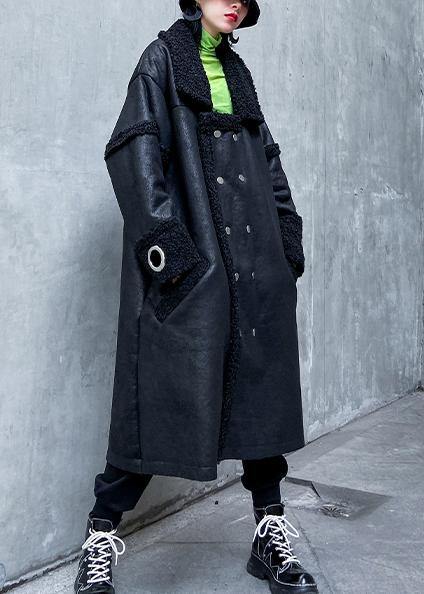 Luvik | Neliön muotoinen kaulus kaksinkertaisella rinnalla pitkät ohuet takit musta Taide naisten takit