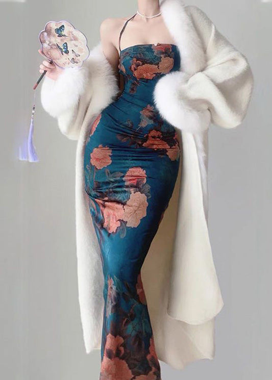 Luvik | Maxi takki villasta V-päänteellä valkoisesta tekoturkista talveksi