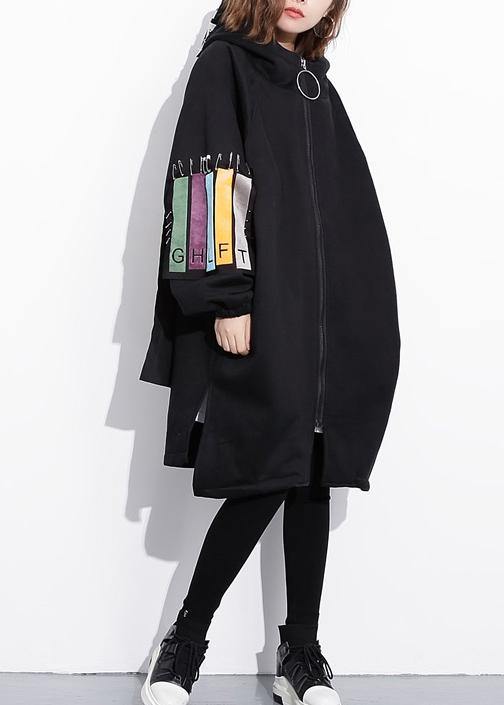 Luvik | ohut musta takki naisille työvaatteet hupulla paksu kolmiulotteinen koriste ulkovaatteet