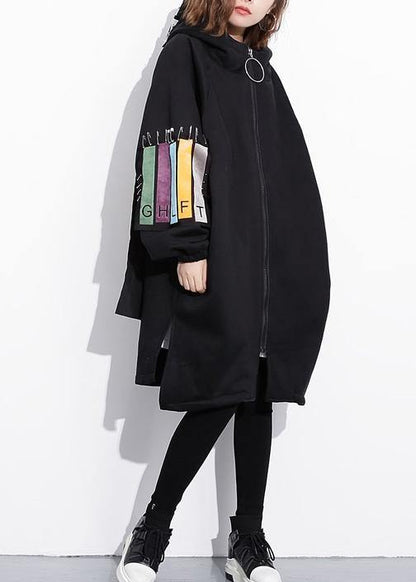 Luvik | ohut musta takki naisille työvaatteet hupulla paksu kolmiulotteinen koriste ulkovaatteet