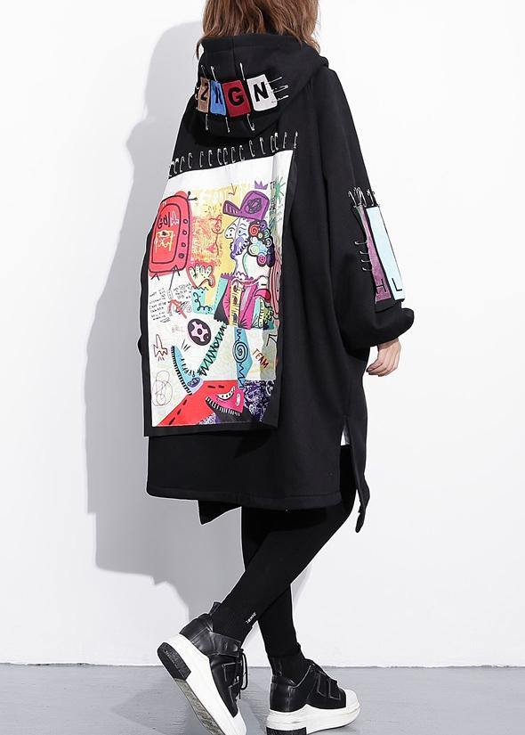 Luvik | ohut musta takki naisille työvaatteet hupulla paksu kolmiulotteinen koriste ulkovaatteet