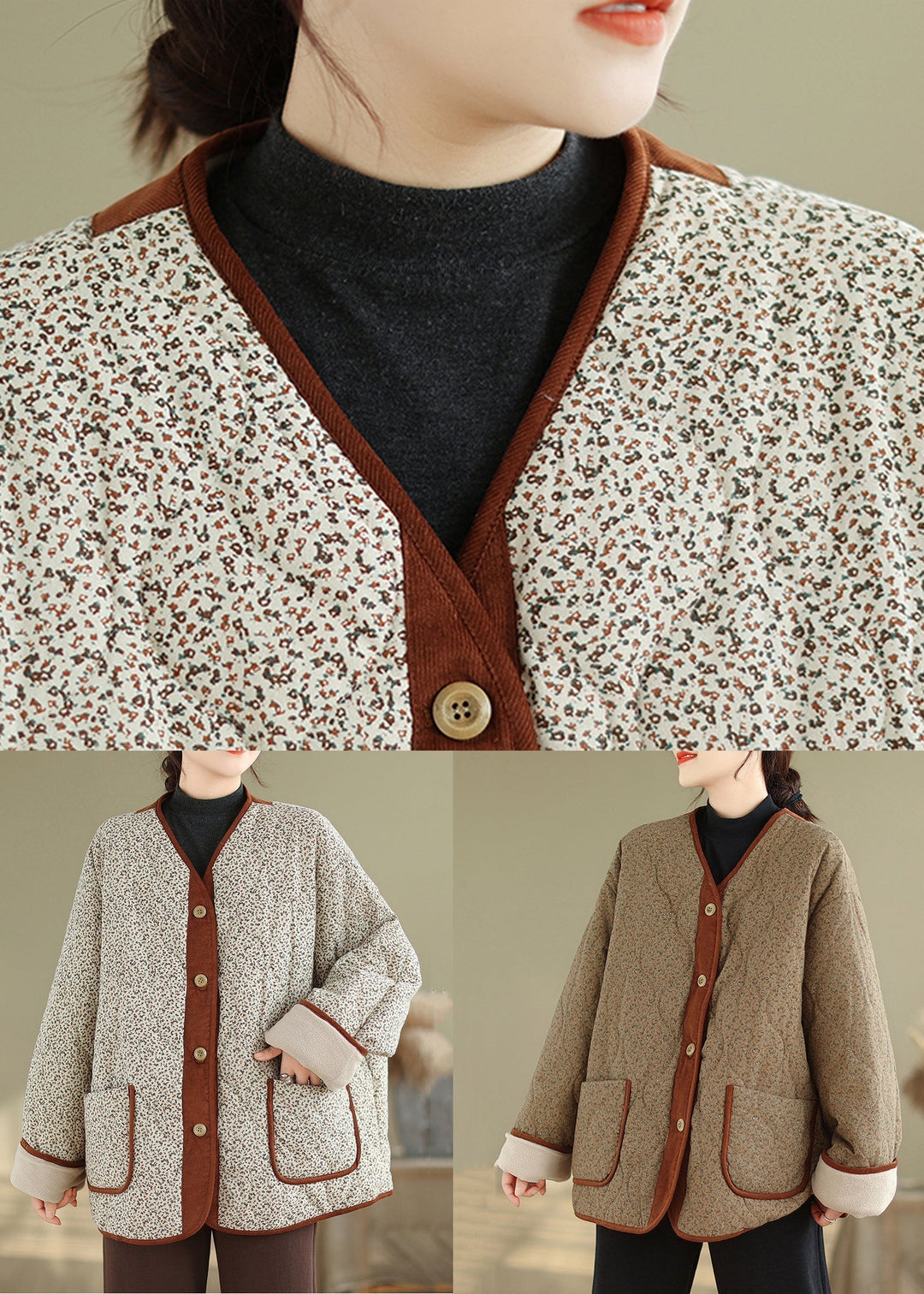 Luvik | Knapper med knapper Vinterjakker av varmt fleece-stoff V-hals