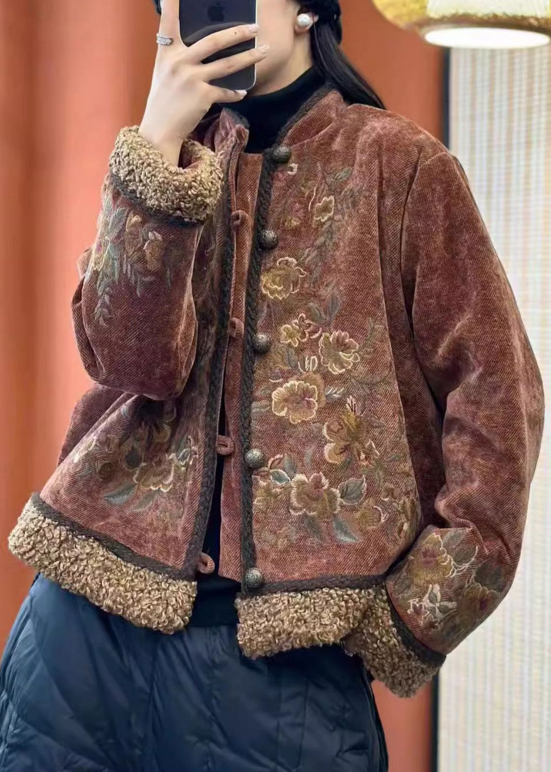 Luvik | Teddy False Fur Patchwork Takki Puuvill täytetty Korkea kaulus