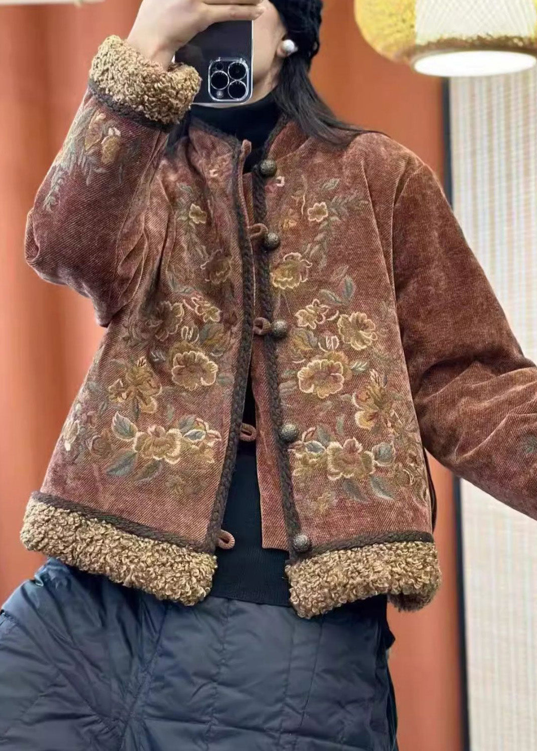 Luvik | Teddy False Fur Patchwork Takki Puuvill täytetty Korkea kaulus