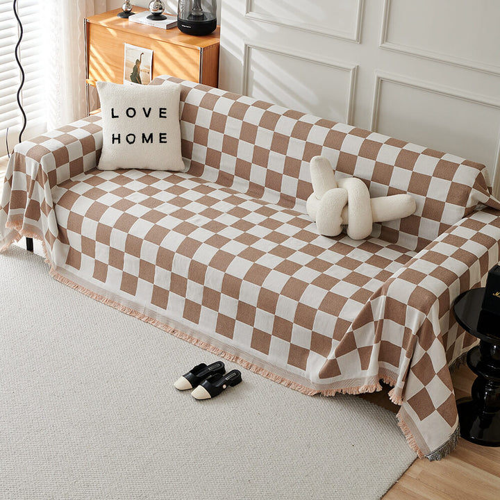 Color Block Rute Fringe Trim Sofa Blanket Cover | Luvikno