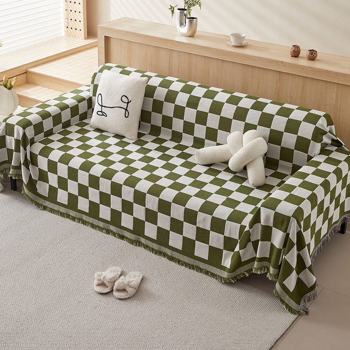 Color Block Rute Fringe Trim Sofa Blanket Cover | Luvikno