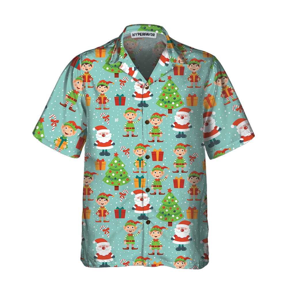 Luvik | Santa Helper-kuvioinen Hawaii-paita, hauska joulupaita, paras joululahjaidea