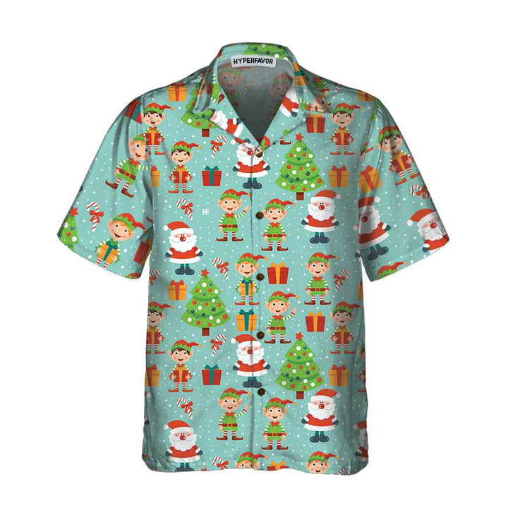 Luvik | Santa Helper-mønstret Hawaii-skjorte, morsom juleskjorte, beste julegaveidé