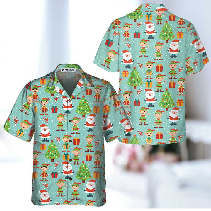 Luvik | Santa Helper-mønstret Hawaii-skjorte, morsom juleskjorte, beste julegaveidé