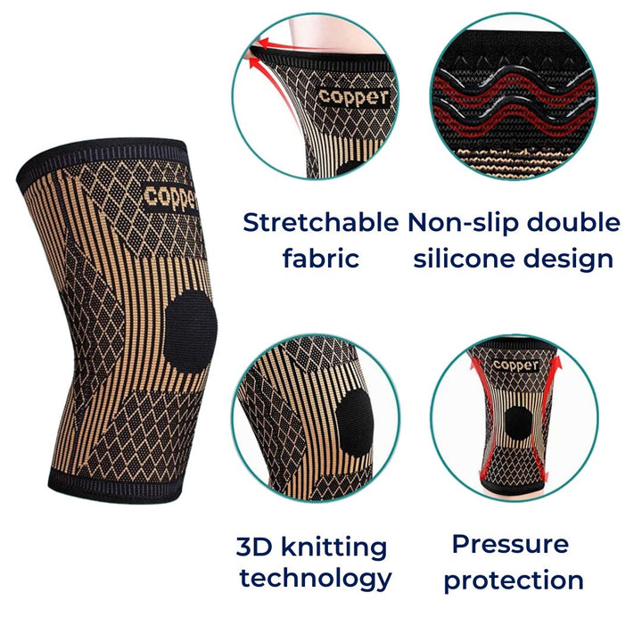 CopperFlex Kneebånd med kompresjon | for smertelindring - støtte - mobilitet - perfekt for utøvere, arthritis, seniorer og skadegjenoppretting Luvikno