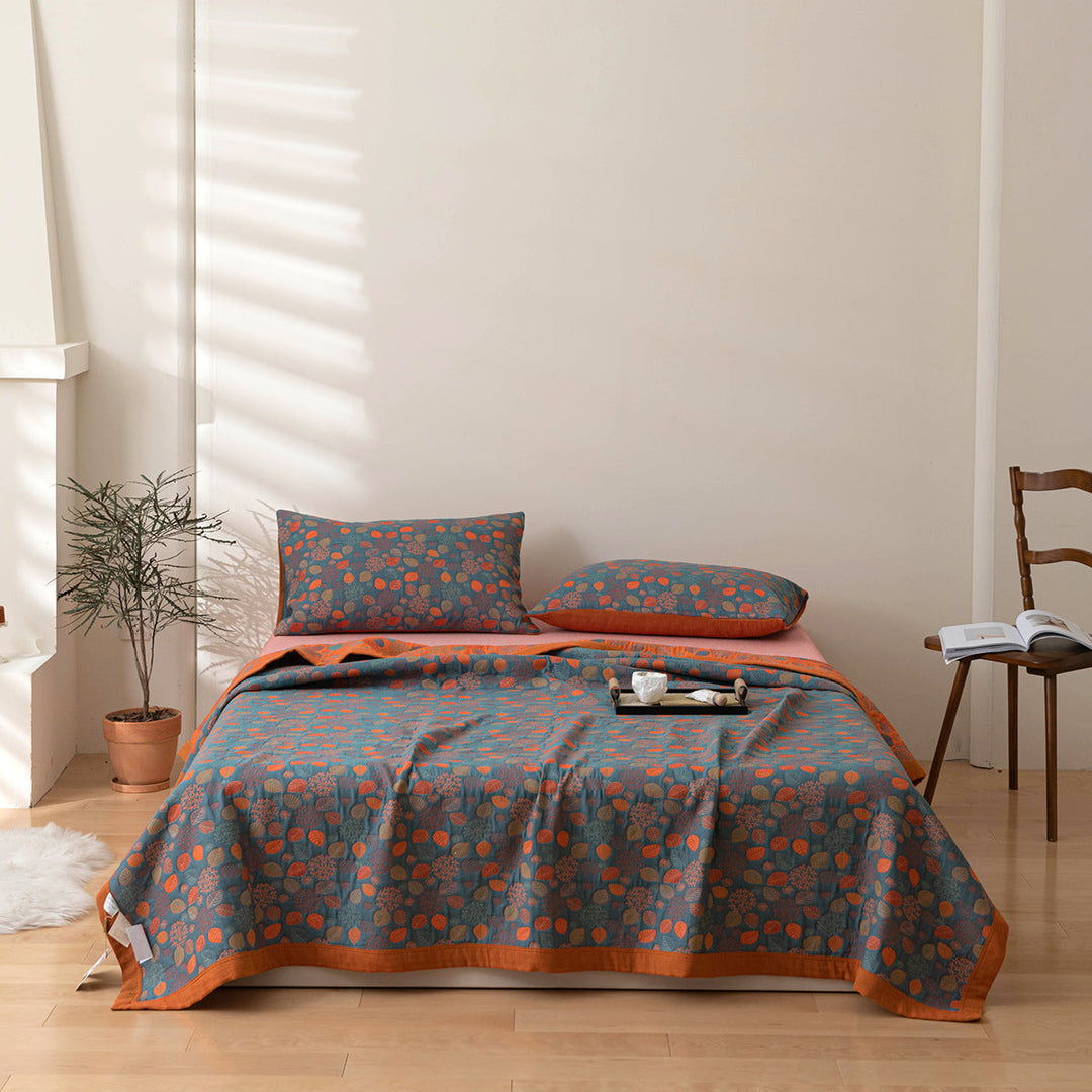 COTTON REVERSIBLE QUILTED BEDCOVER + Matchende Putetrekk - Alt-i-ett Sett Luvikno