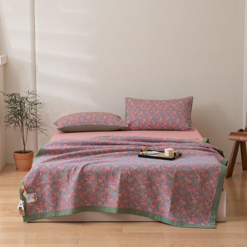 COTTON REVERSIBLE QUILTED BEDCOVER + Matchende Putetrekk - Alt-i-ett Sett Luvikno