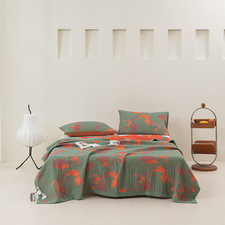 COTTON REVERSIBLE QUILTED BEDCOVER + Matchende Putetrekk - Alt-i-ett Sett Luvikno