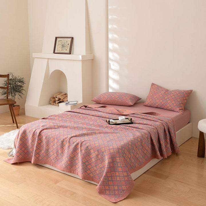 COTTON REVERSIBLE QUILTED BEDCOVER + Matchende Putetrekk - Alt-i-ett Sett Luvikno