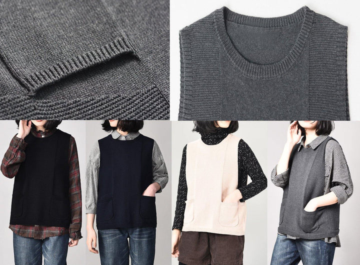 Luvik | ermeless grå cardigan avslappet kutt lommer cardigan rund hals