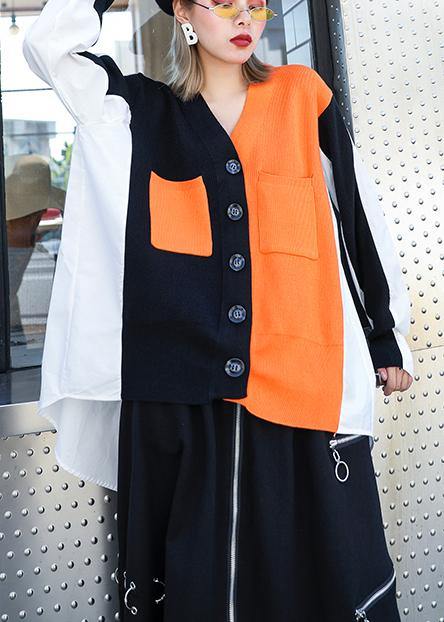 Luvik | V-hals svarte patchwork store strikkede vester