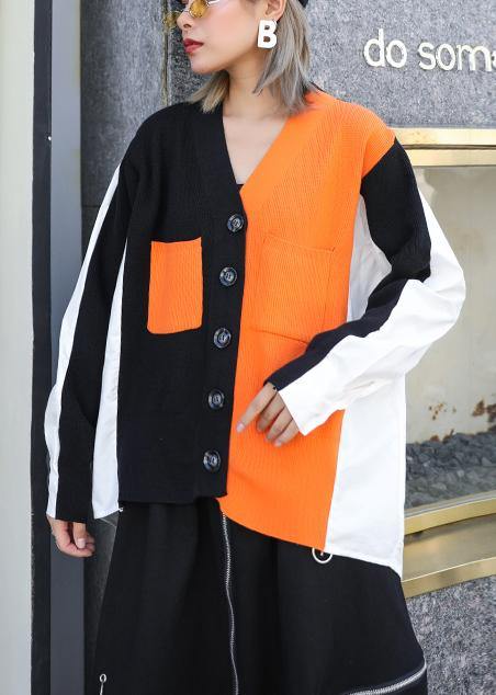 Luvik | V-hals svarte patchwork store strikkede vester