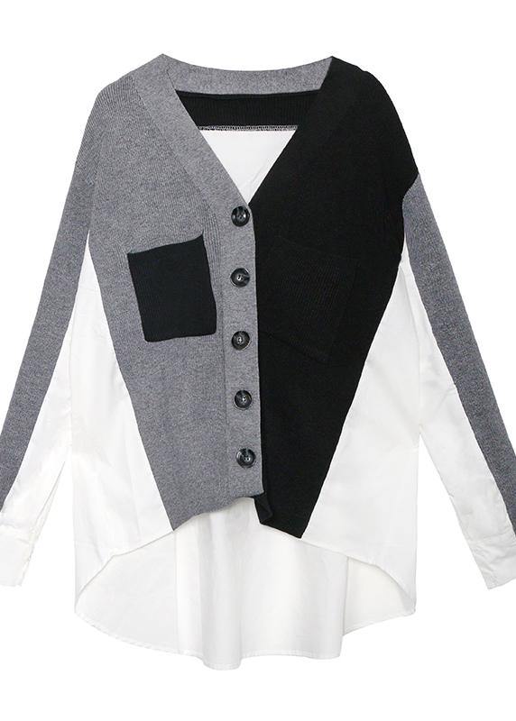 Luvik | V-hals svarte patchwork store strikkede vester