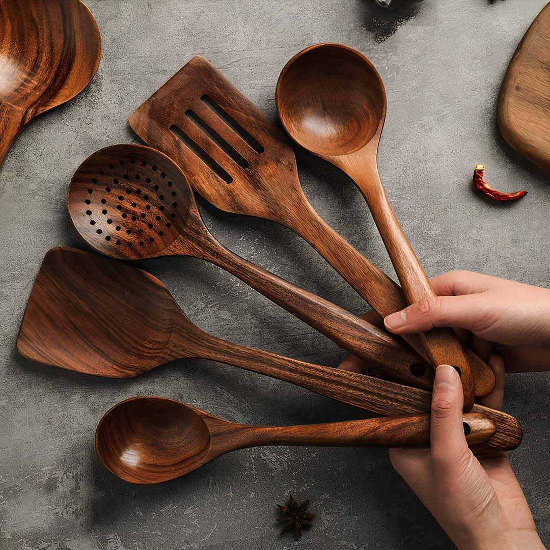 TeakChef 5-delt kjøkkenhjälpesett – Varmeresistent og holdbar | Luvikno