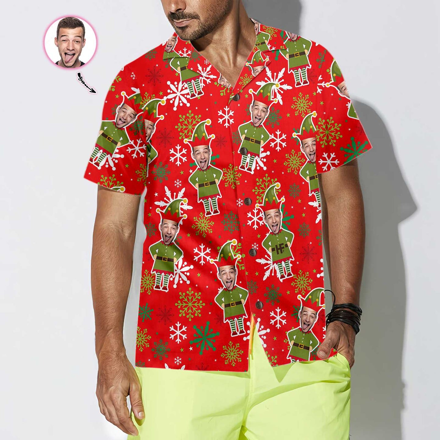 Luvik | Mukautettu jouluhawaiipaita henkilökohtaisella noidan kasvoilla, vihreä noidan paita, mukautettu joululahja