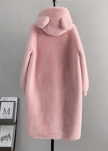 Luvik | Lys rosa Hette Med Lommer Mink Cashmere Jakker Vinter