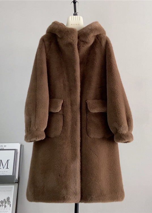 Luvik | Vaaleanpunainen Huppu Taskut Minkki Kashmir Takit Talvi