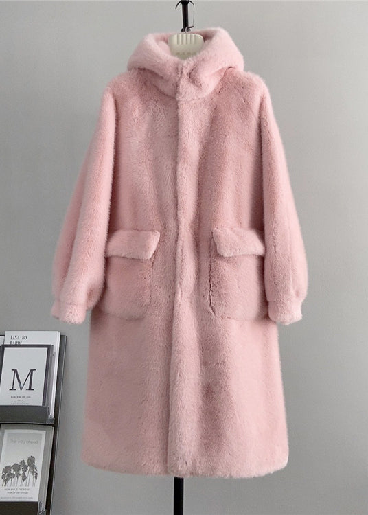 Luvik | Lys rosa Hette Med Lommer Mink Cashmere Jakker Vinter