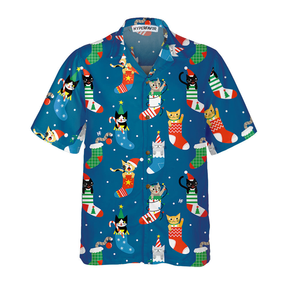 Luvik | Søte katter i julesokker Hawaii-skjorte, Julekatte-skjorte, Beste julegave